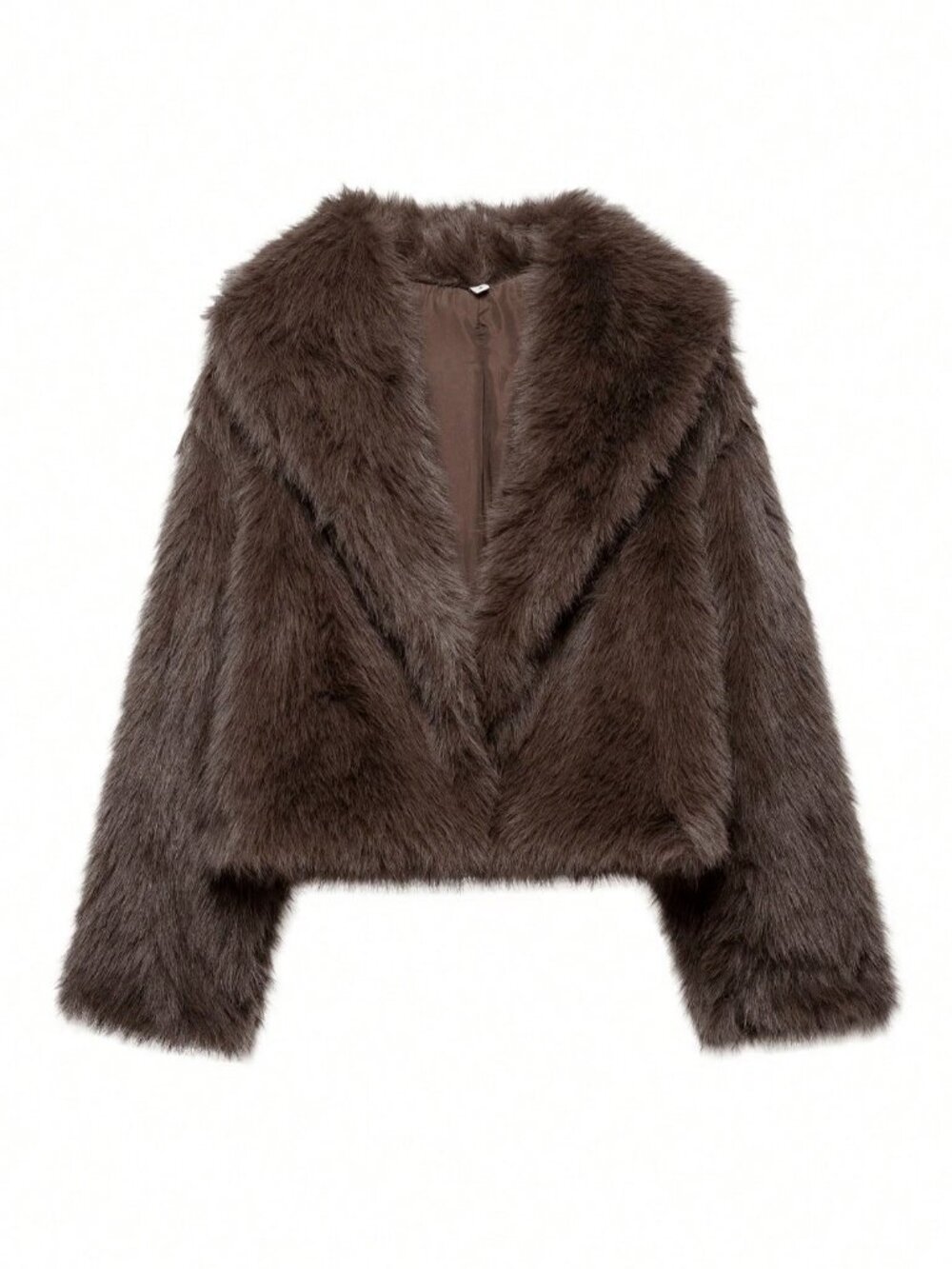 Brown Casual Women's Faux Fur Collar Short Jacket - Picture 4 of 9